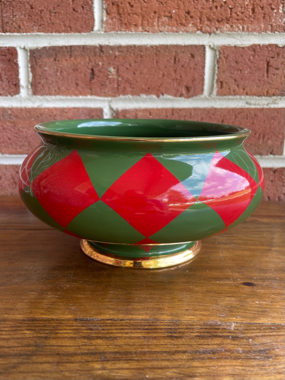Vintage Teleflora Ceramic Harlequin Planter Bowl